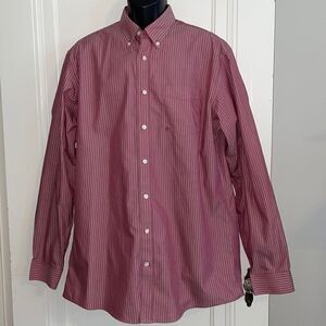 Eddie Bauer maroon pin striped wrinkle resistant relaxed fit long sleeve shirt